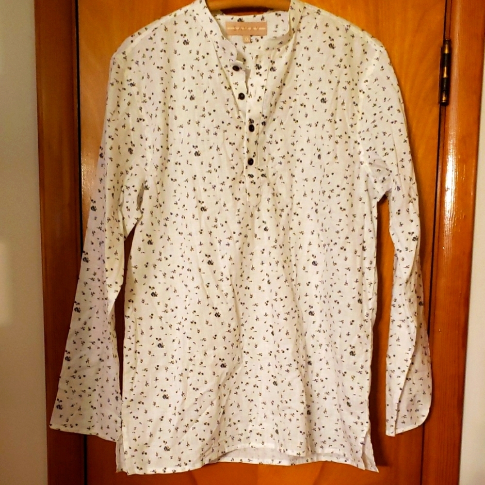Mens Indian Cotton Floral Chintz Button-Up Long Sleeve Shirt w Nehru collar